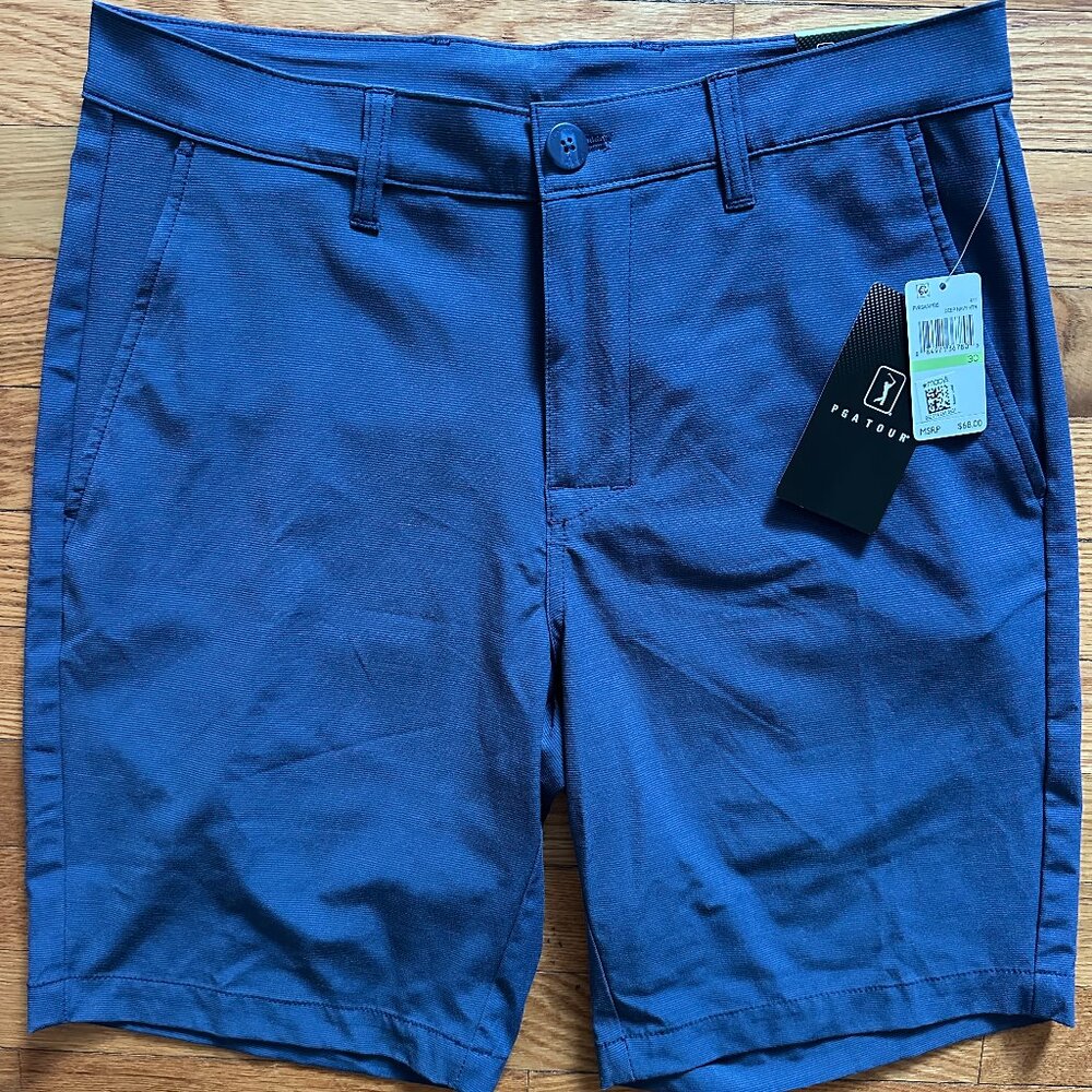 NWT PGA Tour Men's Course Comfort Golf Shorts - Size 30, Navy, 9" Inseam Chinos
